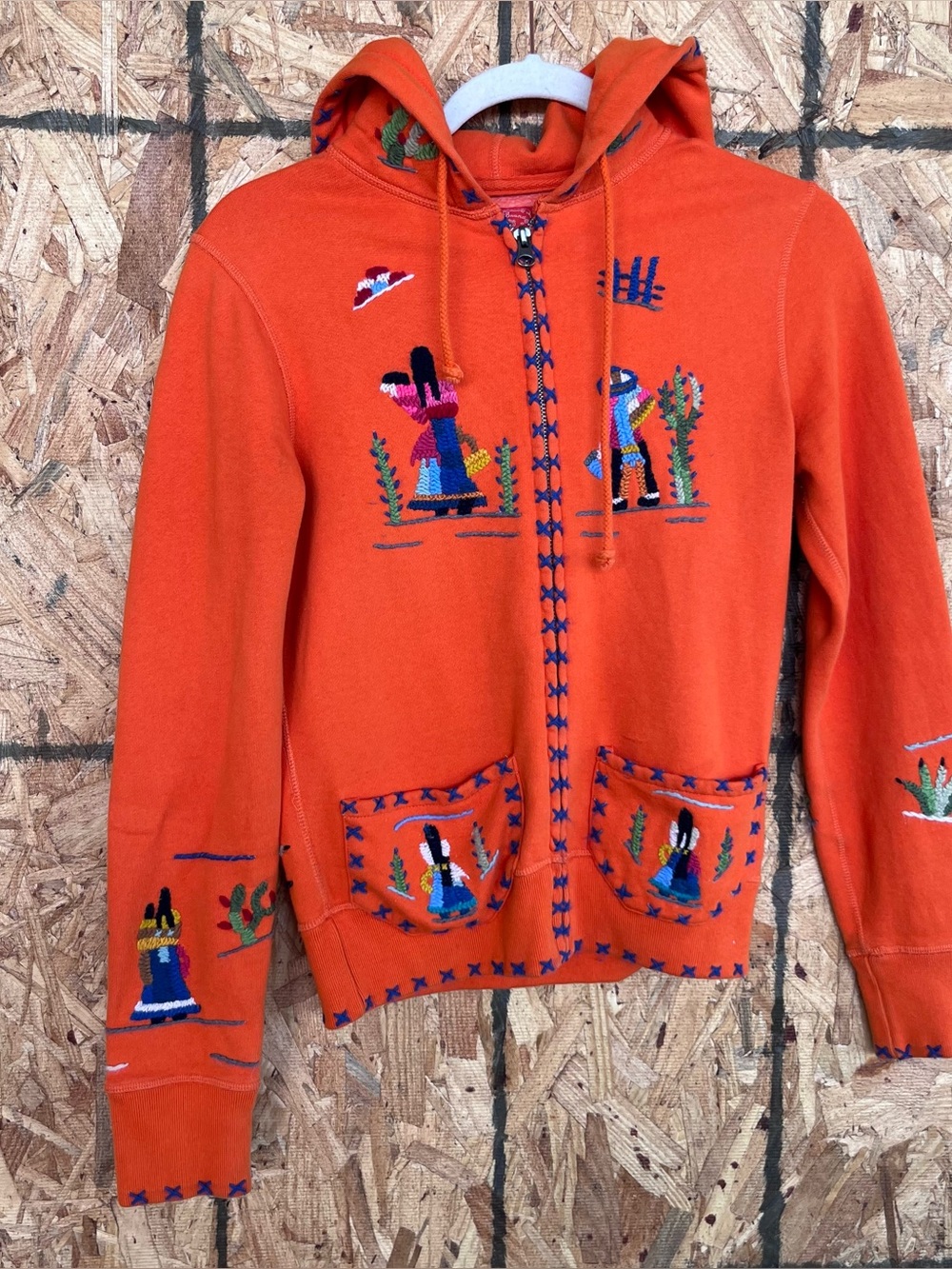 Lucky Brand Orange Embroidered Hooded Zip-Up Jacket